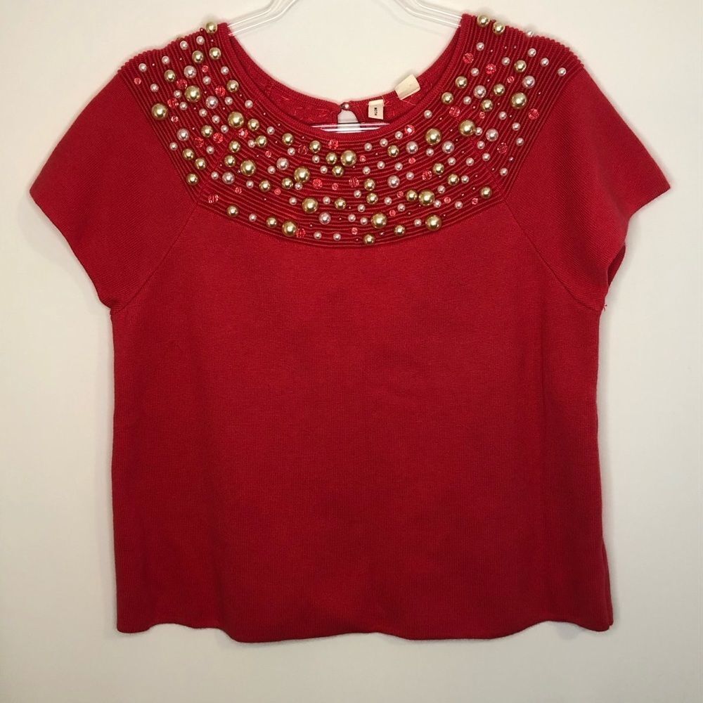 Moth Pearl Brienne Pearl Bling Short Sleeve Top